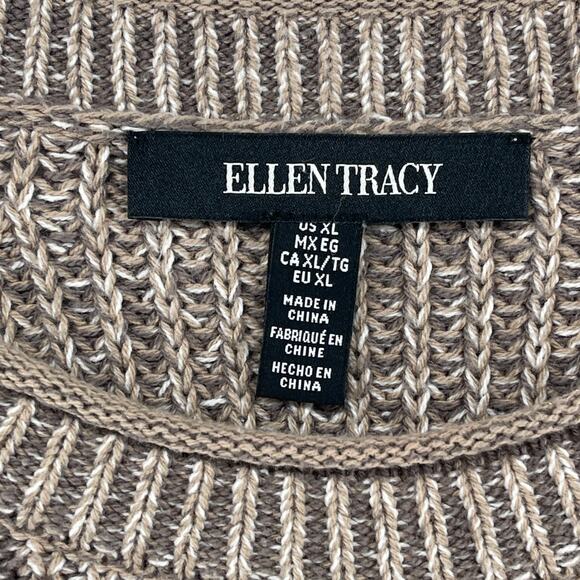ELLEN TRACY Sweater XL Linda Allard Pullover Cotton Blend Tunic Hi Low Brown VTG - Picture 5 of 14